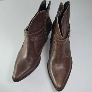 Vimar Boots Brown Leather Pointed Toe Ankle Boots Buckle Zip Size 36